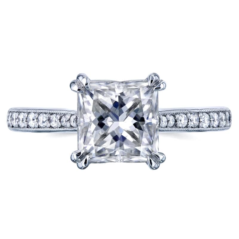 Annello by Kobelli 14k Gold 2 1/10ct TGW Princess Moissanite and Diamond Square Shank Trellis Engagement Ring