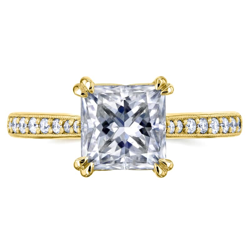 Annello by Kobelli 14k Gold 2 1/10ct TGW Princess Moissanite and Diamond Square Shank Trellis Engagement Ring