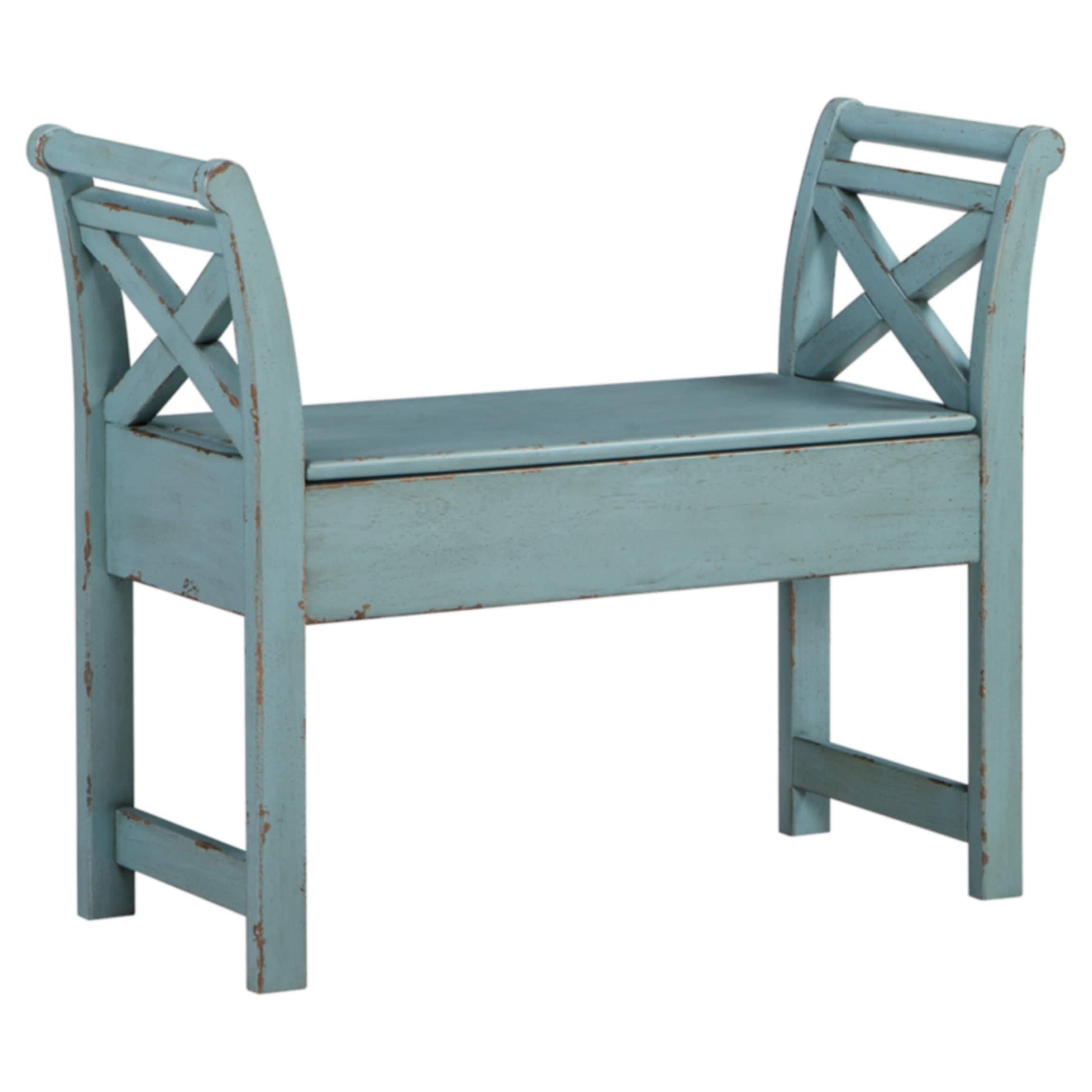 Shop Heron Ridge Casual Vintage Antique Blue Storage Accent Bench