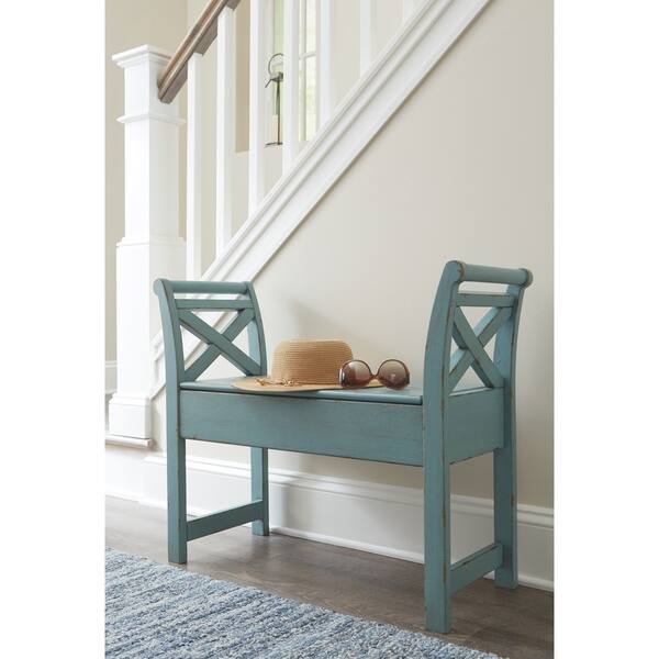 Shop Heron Ridge Casual Vintage Antique Blue Storage Accent Bench