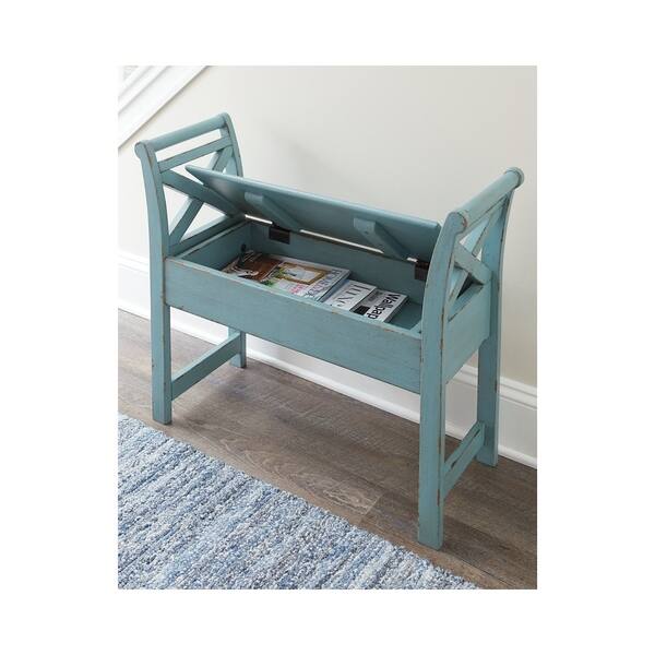 Shop Heron Ridge Casual Vintage Antique Blue Storage Accent Bench