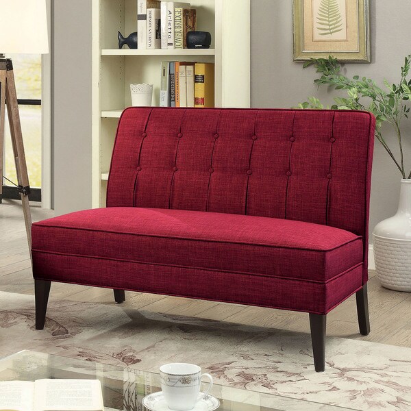 Furniture of America Adams Mid Century Modern Tufted Faux Linen Dining Bench