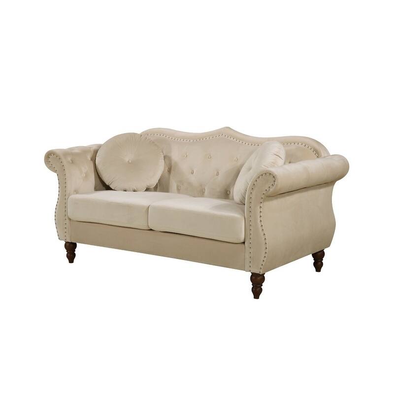 US Pride Furniture Anna Crushed Velvet Chesterfield Loveseat - ivory