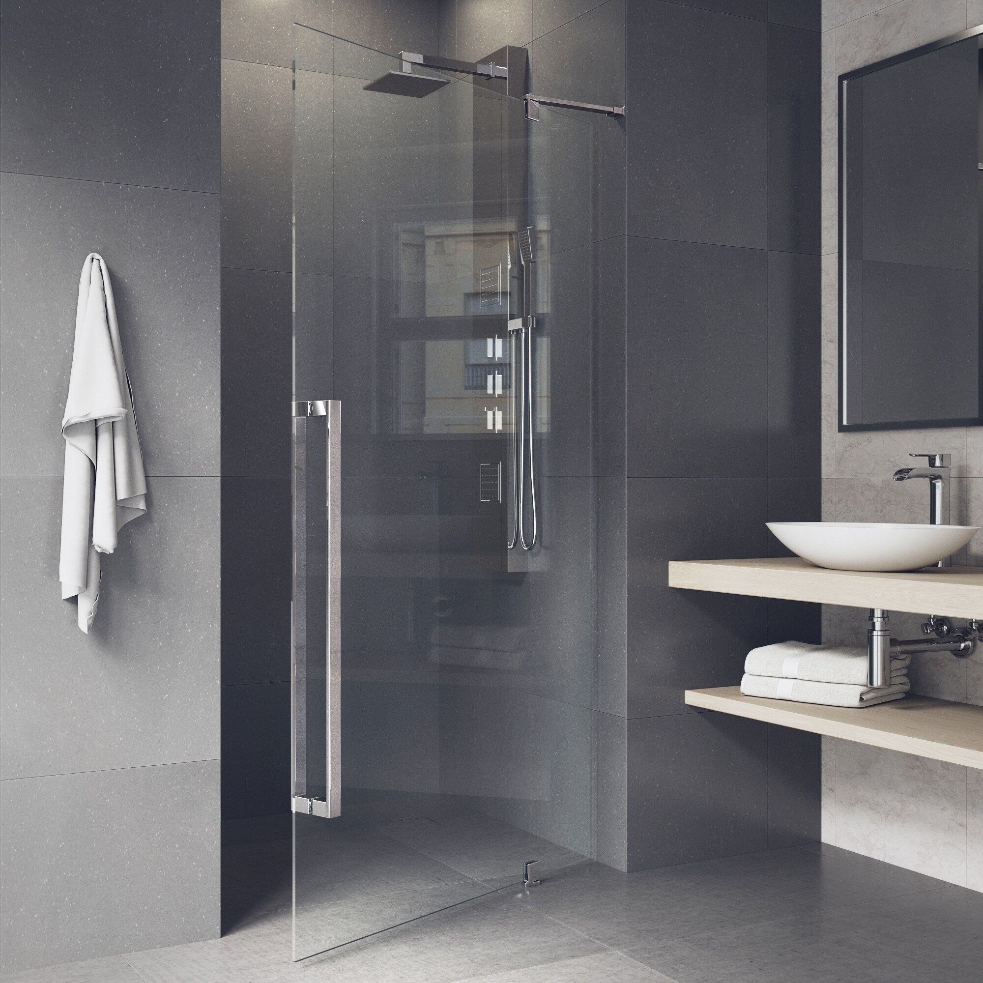 Shop Vigo Cameo Clear 36 Inch Adjustable Frameless Pivot Shower