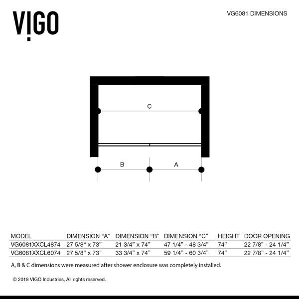 Shop Vigo Rochelle 48 Inch Adjustable Frameless Hinged Shower Door