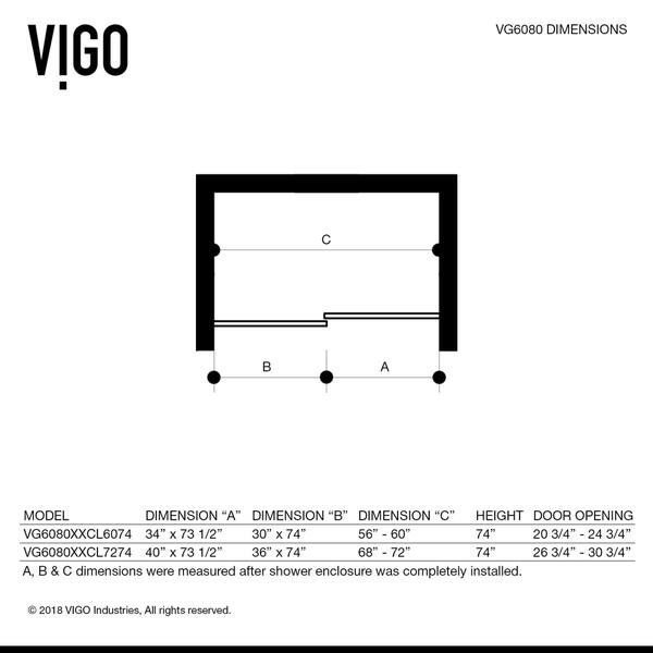 Shop Vigo Ferrara Clear 60 Inch Adjustable Frameless Sliding