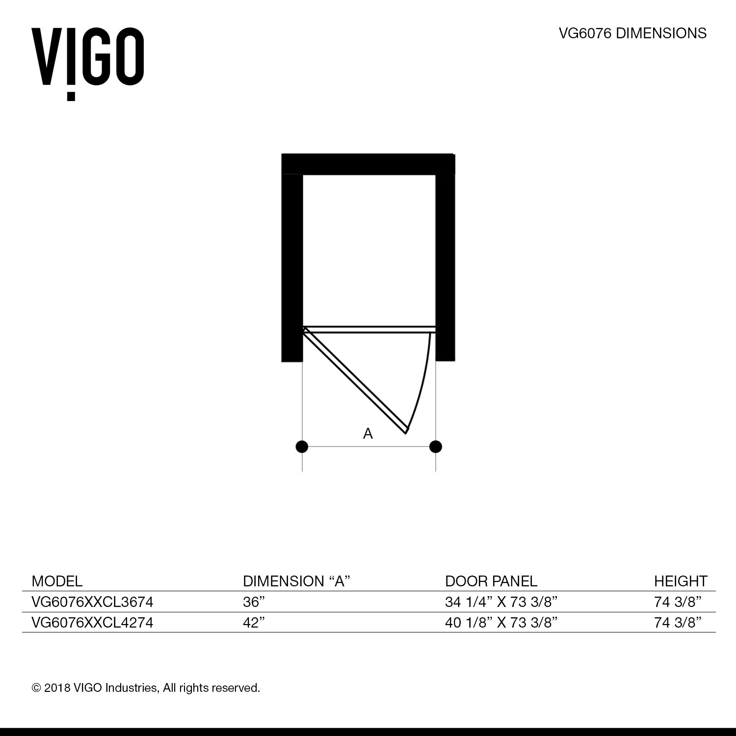 Shop Vigo Cameo Clear 42 Inch Adjustable Frameless Pivot Shower