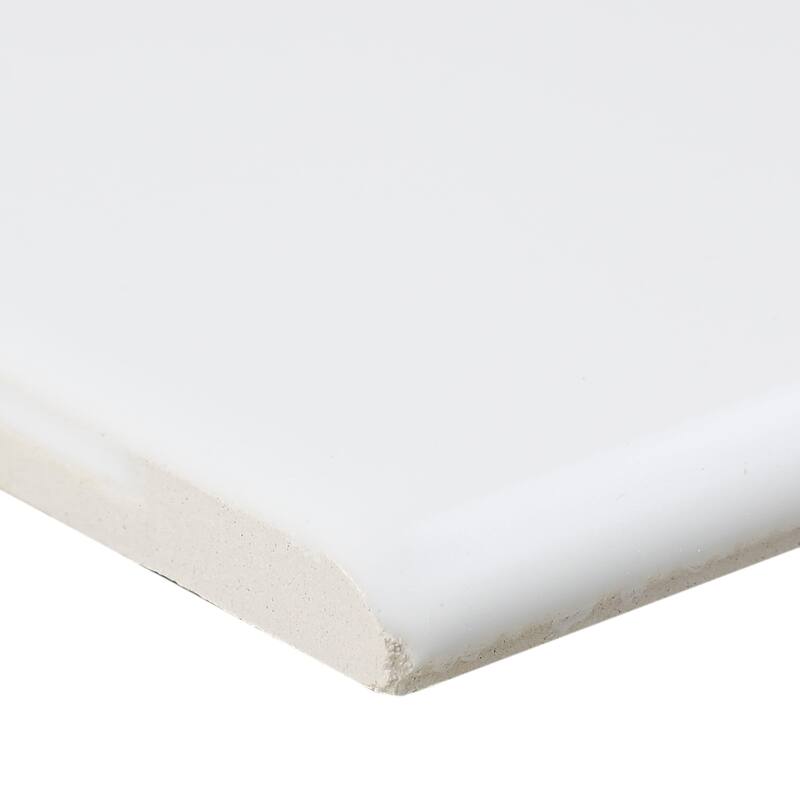 Sophisticated 4x12-inch Glazed Ceramic Bullnose 12-inch side in Matte Arctic White - 4x12