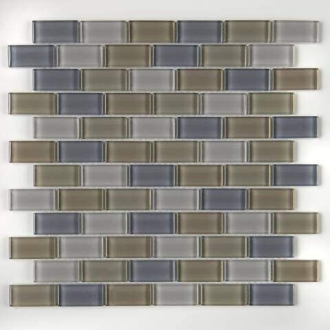Glass Accent 2x1-inch Brick-Joint Mosaic in Classic Willow Water - 12x13