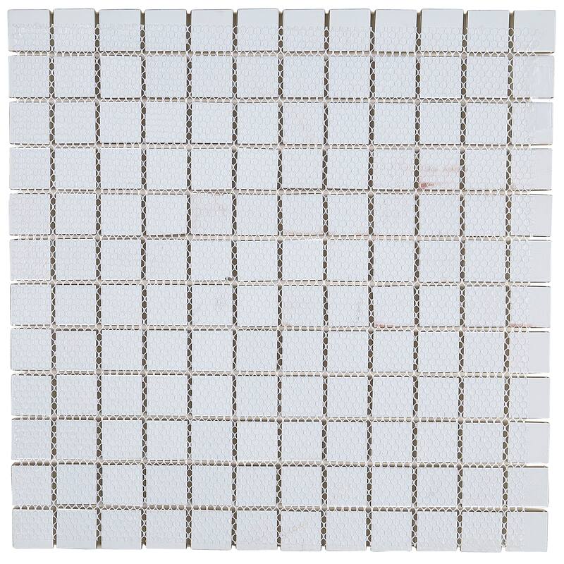 Glass Mosaic 1x1-inch Accent Tile in Classic Solid Feather White - 12x12