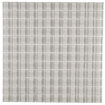 Glass Mosaic 1x1-inch Accent Tile in Classic Solid Feather White - 12x12