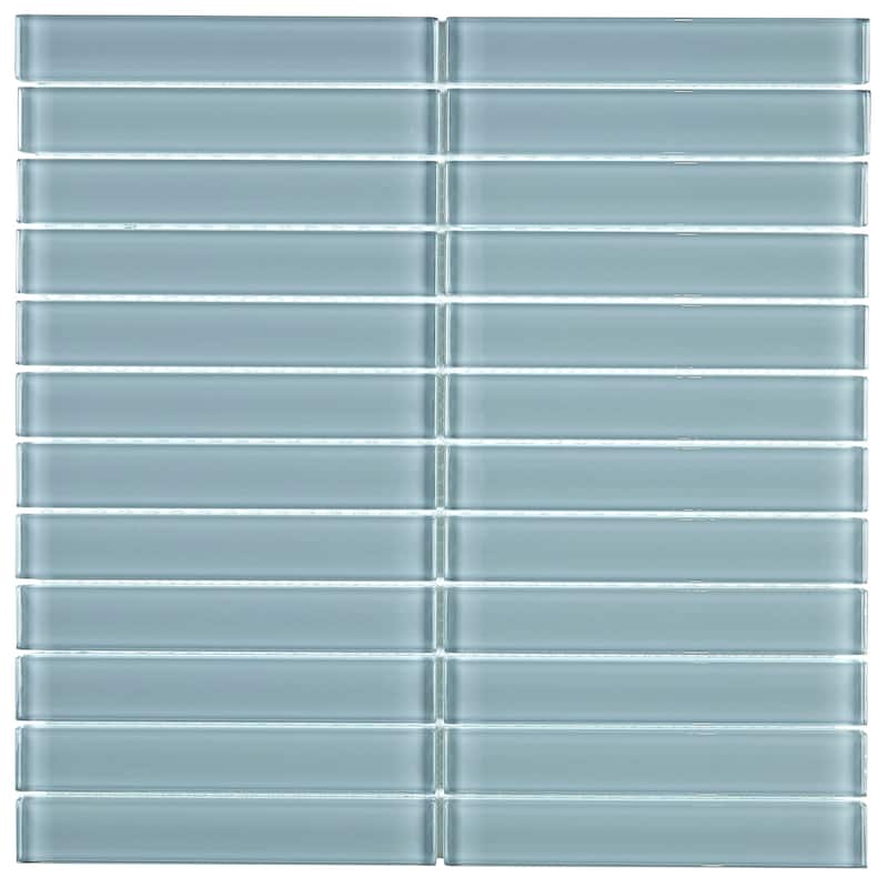 Glass Accent 1x6-inch Straight-Joint Mosaic in Classic Solid Whisper Green - 12x12