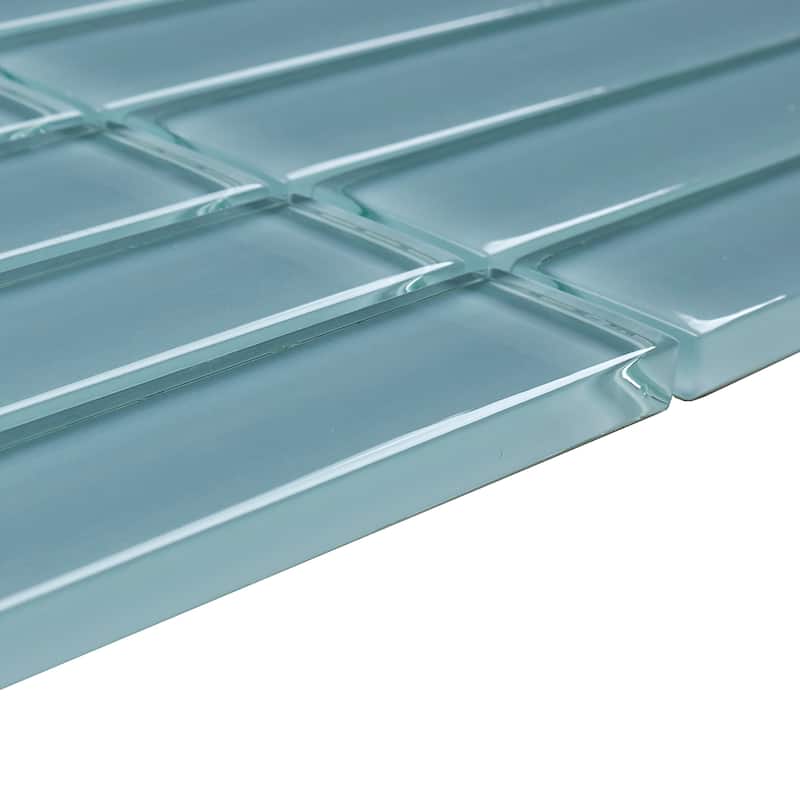 Glass Accent 1x6-inch Straight-Joint Mosaic in Classic Solid Whisper Green - 12x12