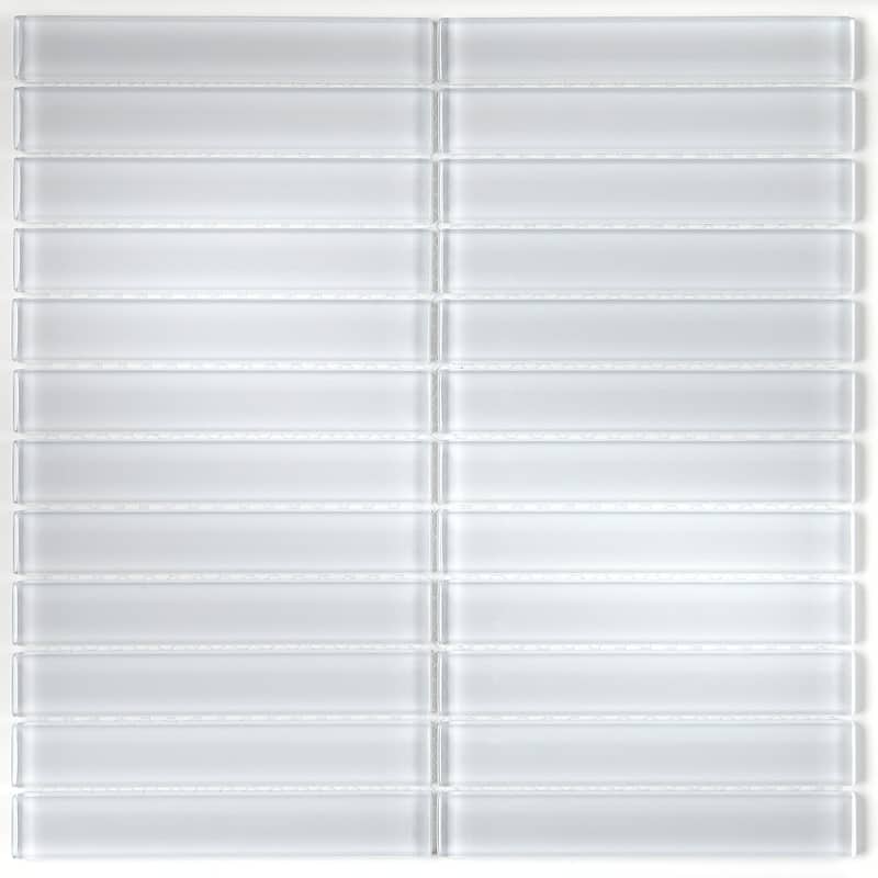 Glass Accent 1x6-inch Straight-Joint Mosaic in Classic Solid Ice White - 12x12