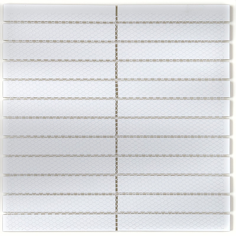 Glass Accent 1x6-inch Straight-Joint Mosaic in Classic Solid Ice White - 12x12