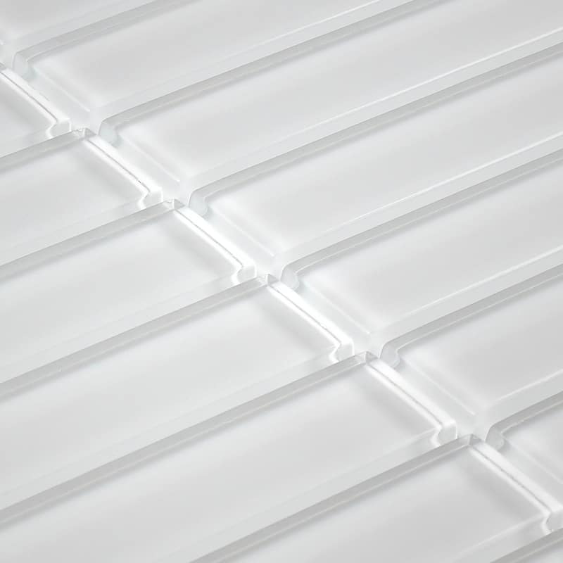 Glass Accent 1x6-inch Straight-Joint Mosaic in Classic Solid Ice White - 12x12