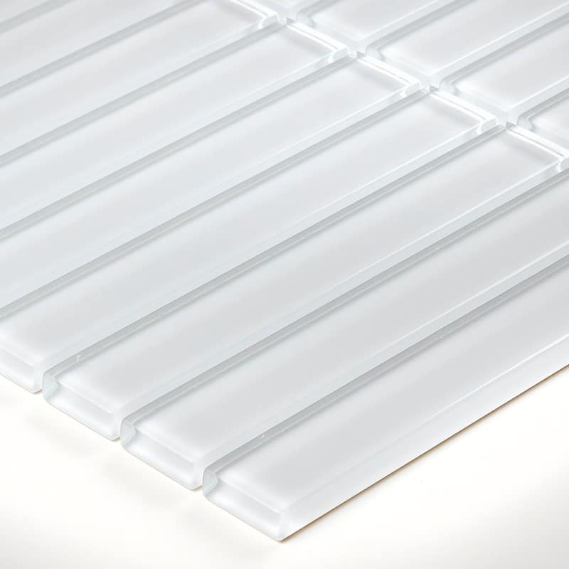 Glass Accent 1x6-inch Straight-Joint Mosaic in Classic Solid Ice White - 12x12