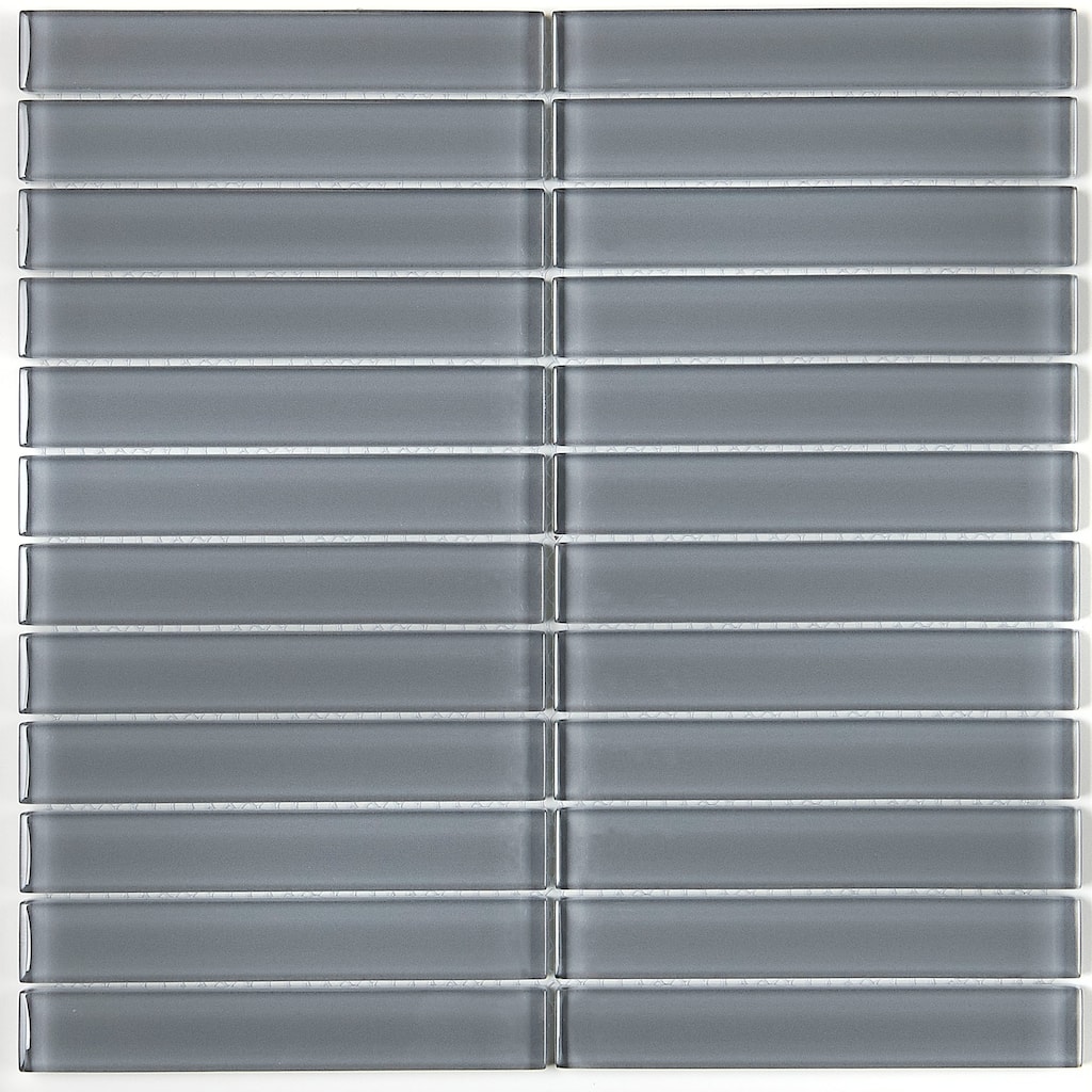 Glass Accent 1x6-inch Straight-Joint Mosaic in Classic Solid Smoked Pearl - 12x12