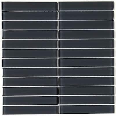 Glass Accent 1x6-inch Straight-Joint Mosaic in Classic Solid Top Hat - 12x12