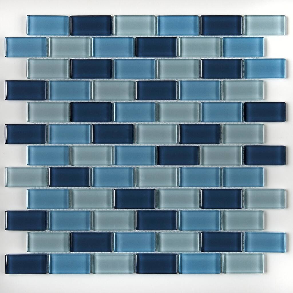 Glass Accent 2x1-inch Brick-Joint Mosaic in Winter Blues - 12x13