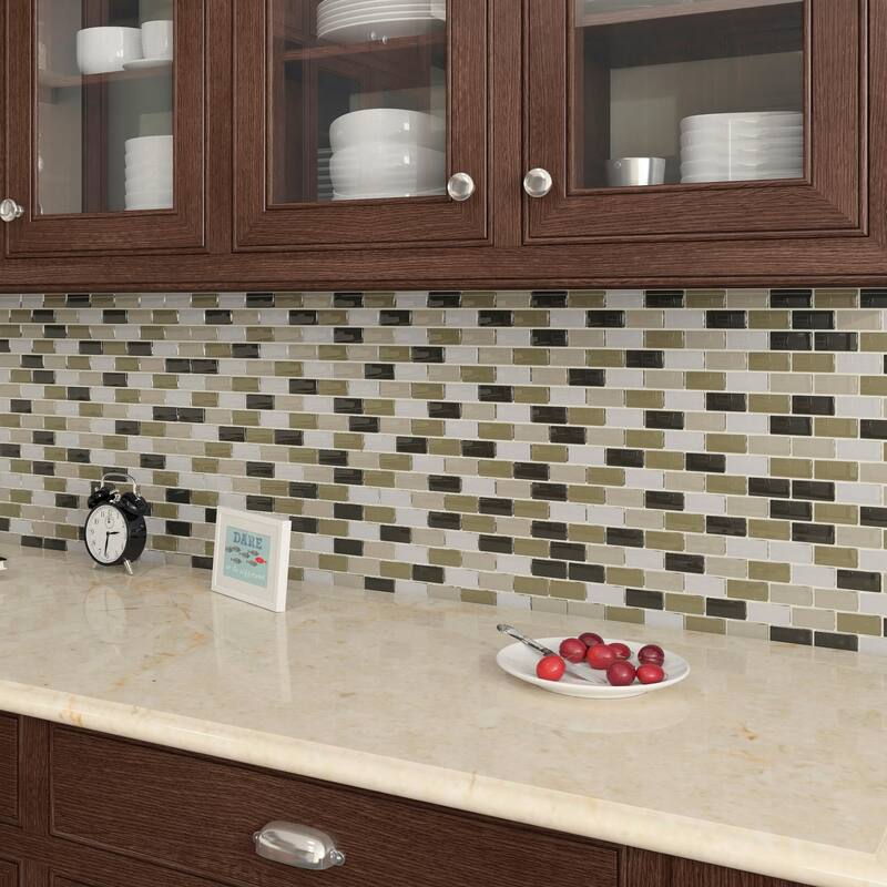 Glass Accent 2x1-inch Brick-Joint Mosaic in Classic Soft Cashmere - 12x13