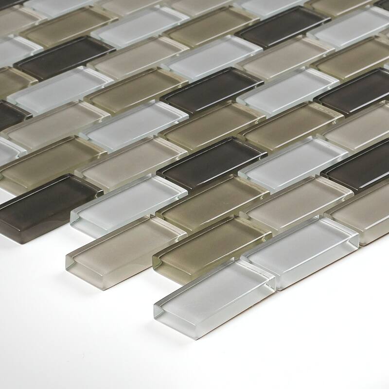 Glass Accent 2x1-inch Brick-Joint Mosaic in Classic Soft Cashmere - 12x13