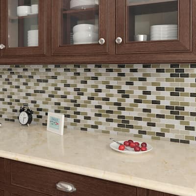 Glass Accent 2x1-inch Brick-Joint Mosaic in Classic Soft Cashmere - 12x13