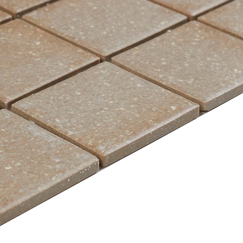 Porcelain 2x2-inch Mosaic Tile in Mottled Medium Brown - 12x24