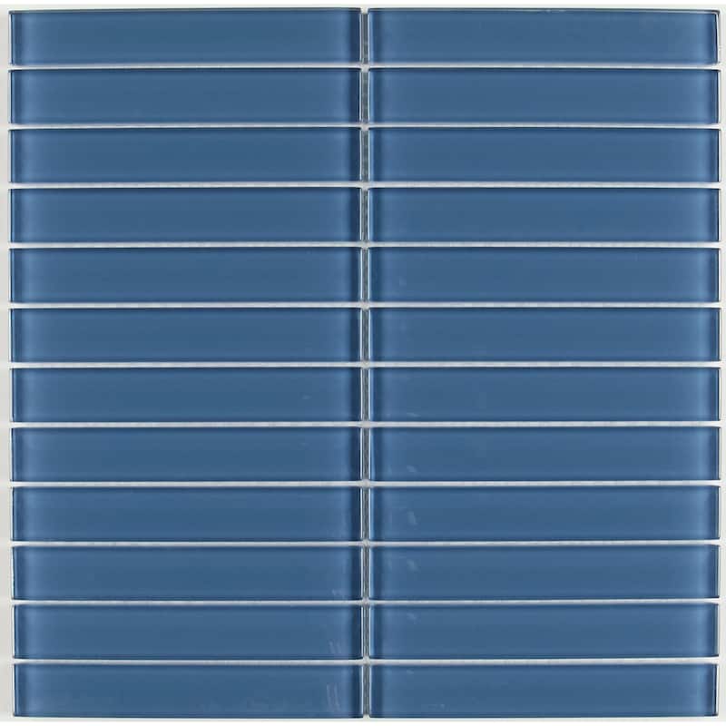 Glass Accent 1x6-inch Straight-Joint Mosaic in Twilight Blue - 12x12