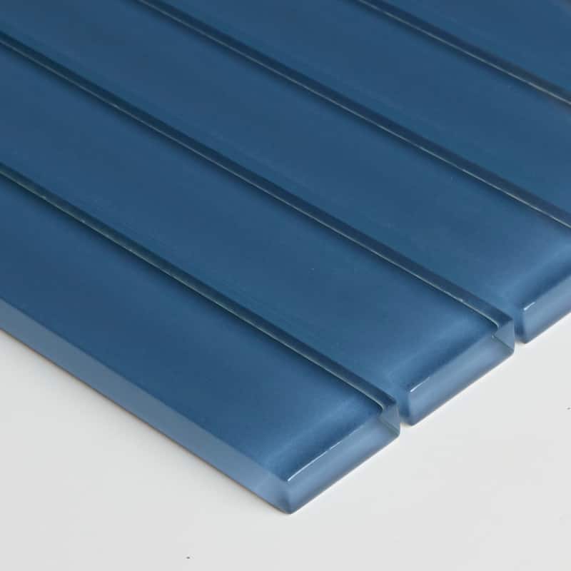 Glass Accent 1x6-inch Straight-Joint Mosaic in Twilight Blue - 12x12