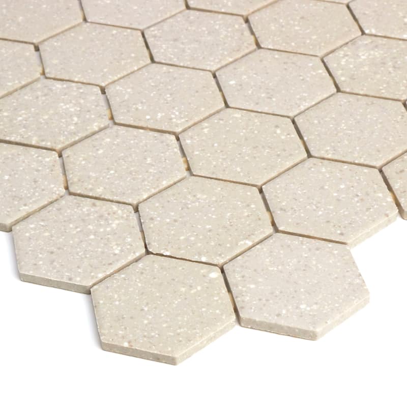 Porcelain 2-inch Hexagon Mosaic Tile in Urban Putty Speckle - 12x24