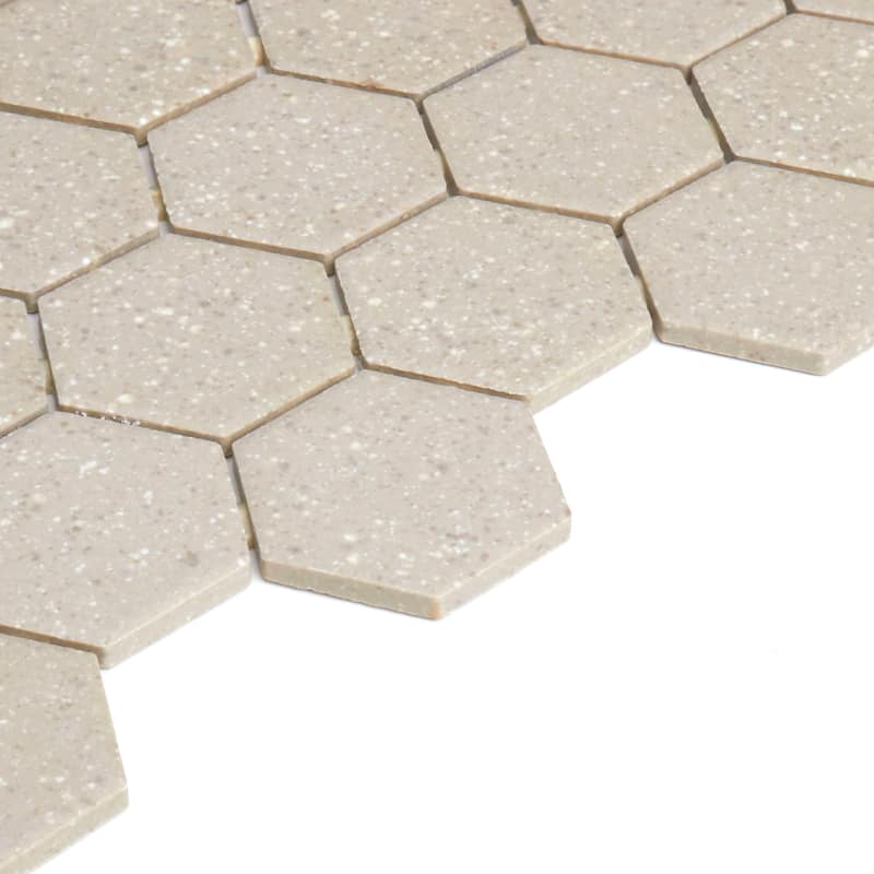 Porcelain 2-inch Hexagon Mosaic Tile in Urban Putty Speckle - 12x24