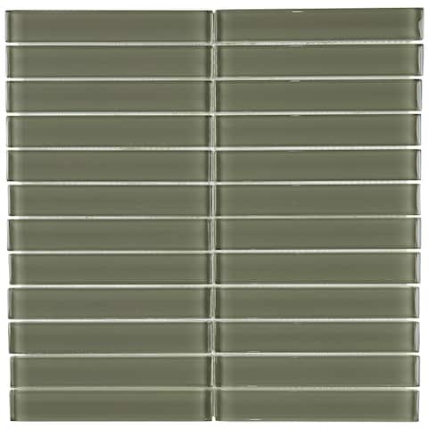 Glass Accent 1x6-inch Straight-Joint Mosaic in Classic Solid Green Parade - 12x12