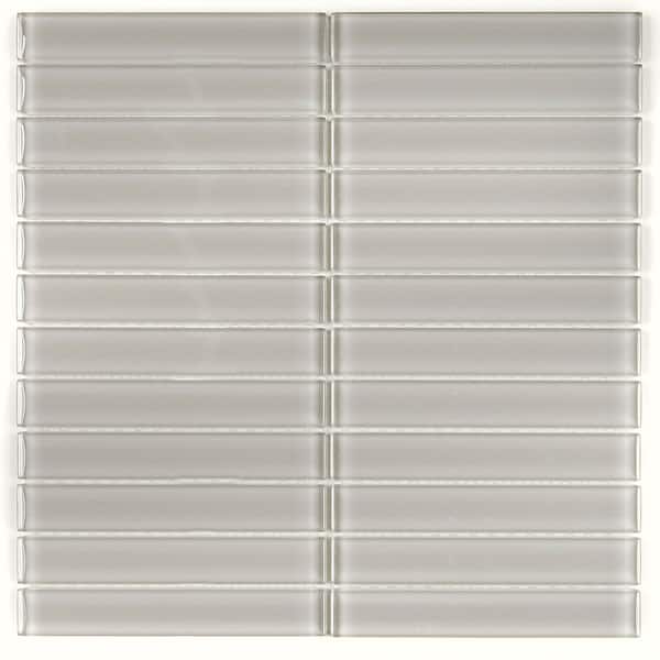slide 1 of 4, Glass Accent 1x6-inch Straight-Joint Mosaic in Classic Solid Feather White - 12x12