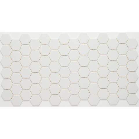 Porcelain 2-inch Hexagon Mosaic Tile in Arctic White - 12x24