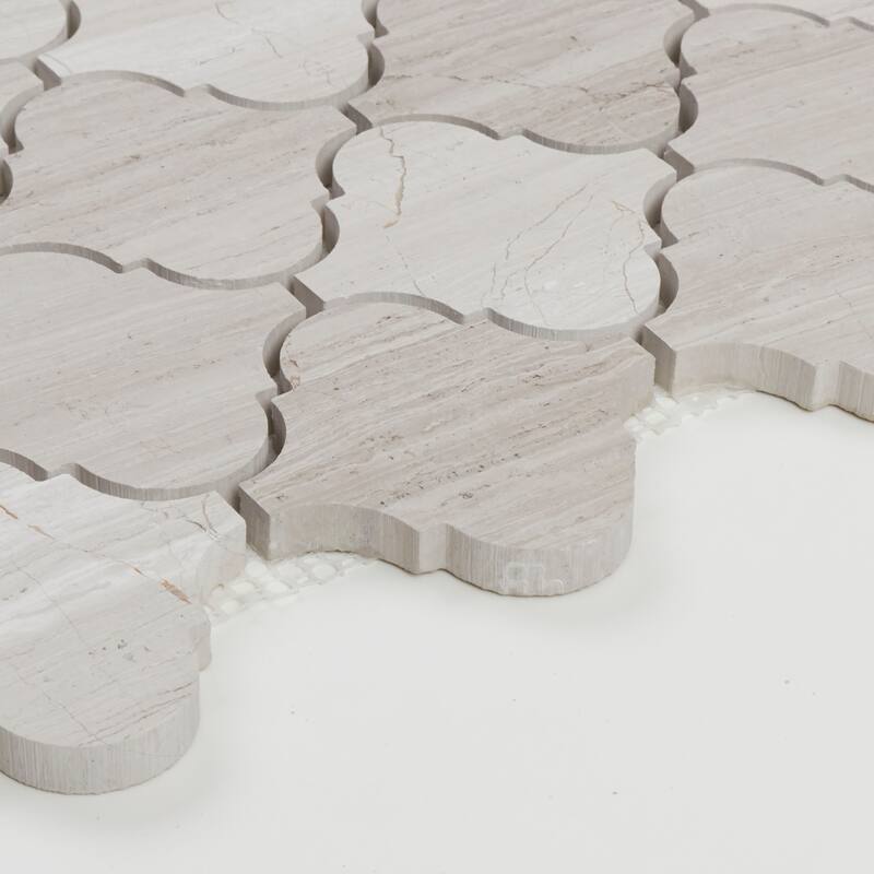 Limestone Polished Baroque Mosaic in Chenille White - 13x13