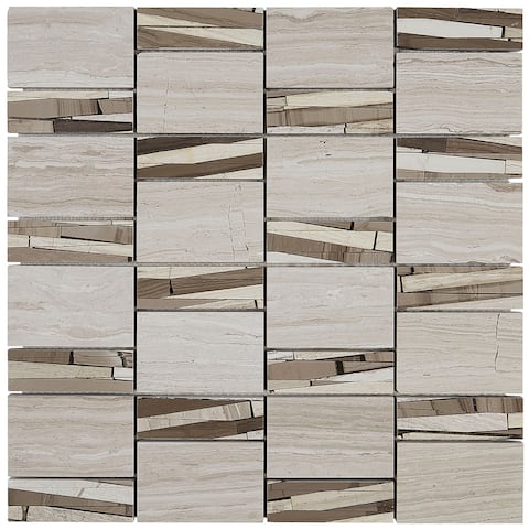 Limestone Polished Abstract Mosaic in Chenille White - 12x12