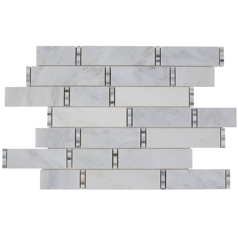 Marble Polished Random 3/8-inch Linear Mosaic in First Snow Elegance - 18x11.5