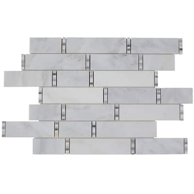 Marble Polished Random 3/8-inch Linear Mosaic in First Snow Elegance - 18x11.5