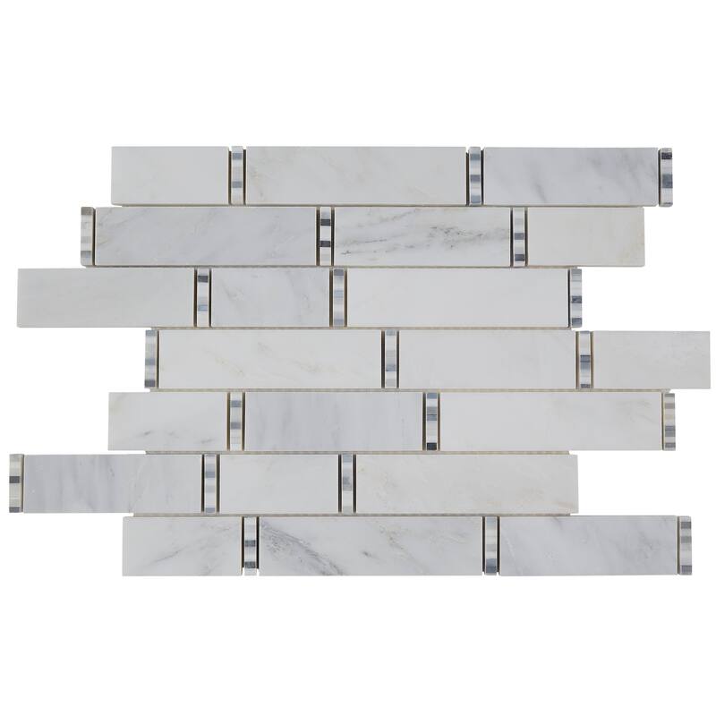 Marble Polished Random 3/8-inch Linear Mosaic in First Snow Elegance - 18x11.5