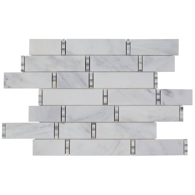 Marble Polished Random 3/8-inch Linear Mosaic in First Snow Elegance - 18x11.5