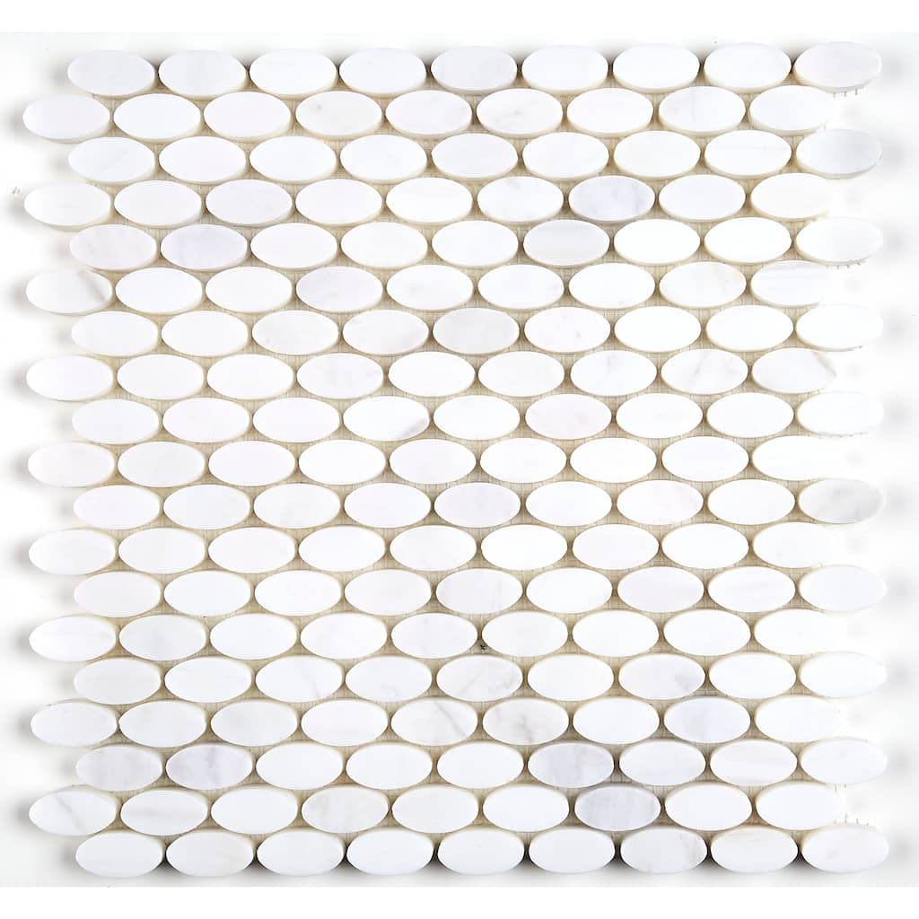 Marble 1 1/2x3/4-inch Oval Polished Mosaic in Contempo White - 12x12