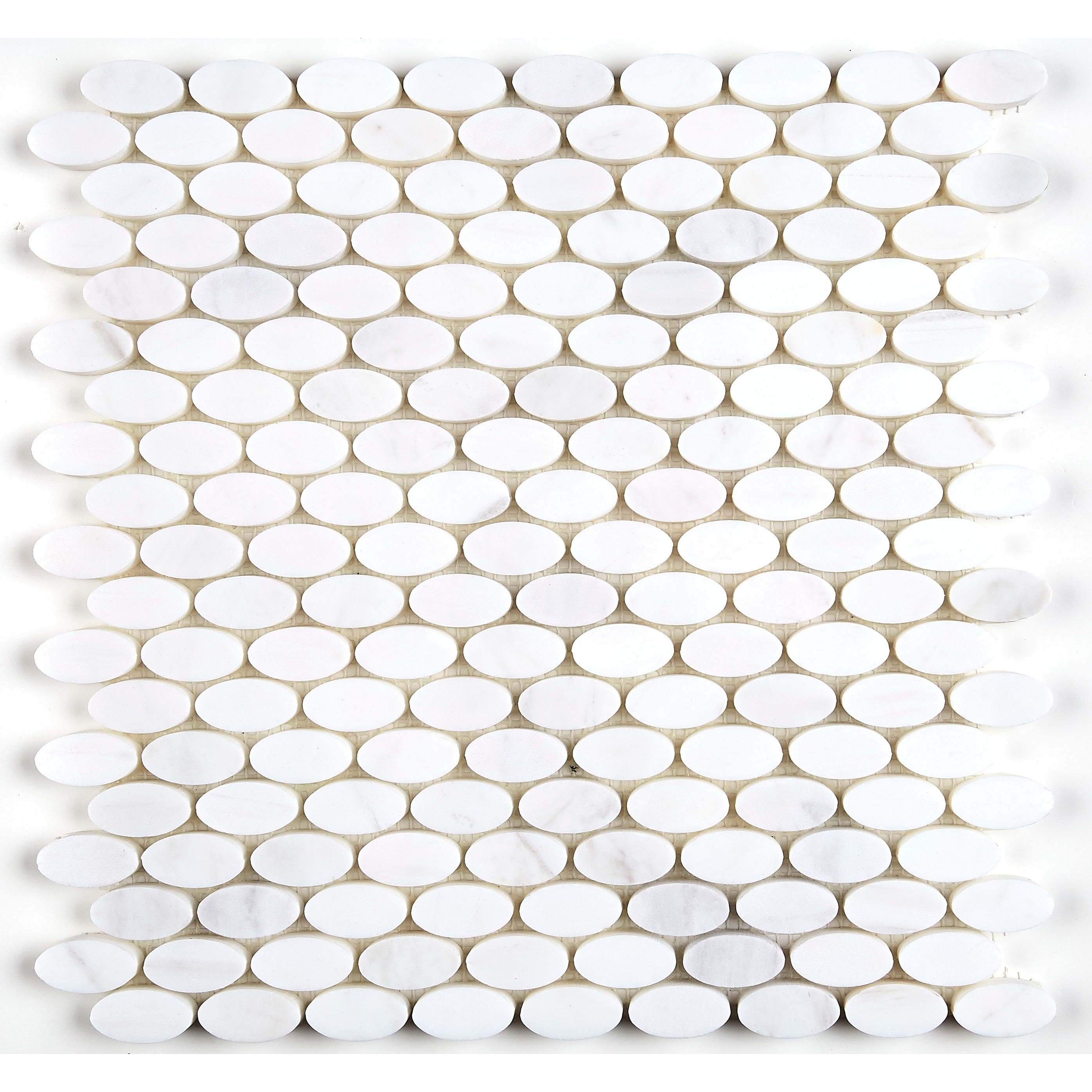 Marble 1 1/2x3/4-inch Oval Polished Mosaic in Contempo White - 12x12