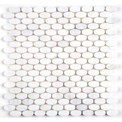 Marble 1 1/2x3/4-inch Oval Polished Mosaic in Contempo White - 12x12
