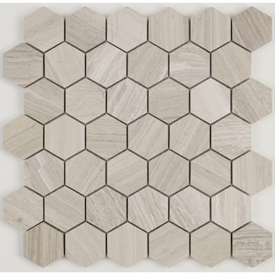 Limestone 2-inch Honed Hexagon Mosaic in Chenille White - 13x13