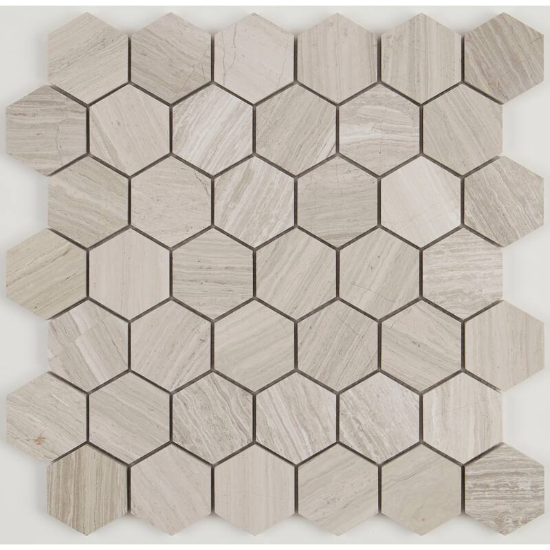 Limestone 2-inch Honed Hexagon Mosaic in Chenille White - 13x13