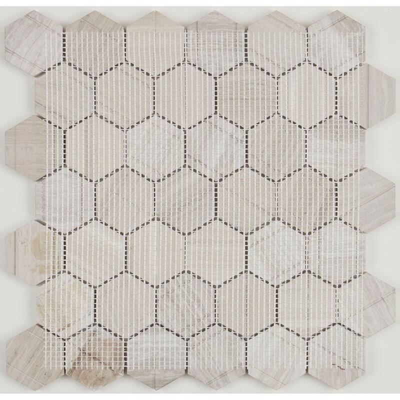 Limestone 2-inch Honed Hexagon Mosaic in Chenille White - 13x13