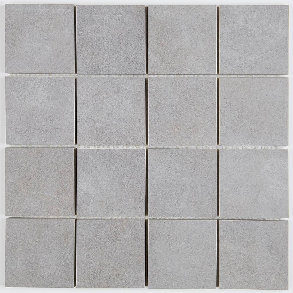 Porcelain Tile with a Concrete Visual 3x3-inch Mosaic Tile in Steel - 3x3