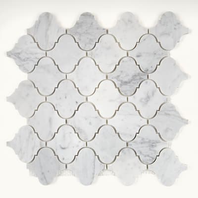 Marble Polished 3x3-inch Baroque Mosaic in Carrara White - 13x13
