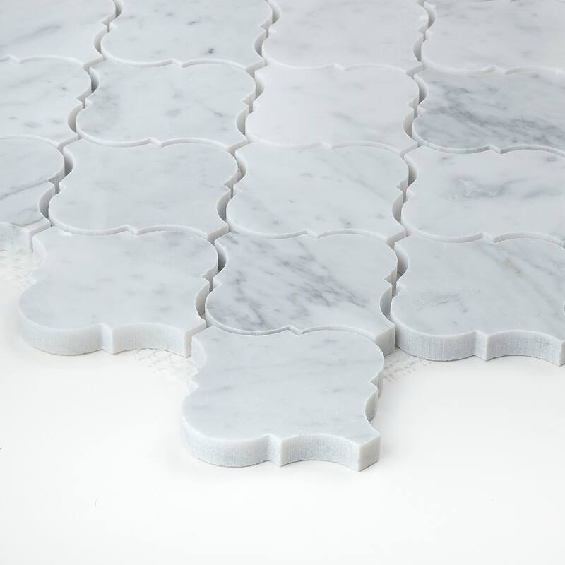Marble Polished 3x3-inch Baroque Mosaic in Carrara White - 13x13